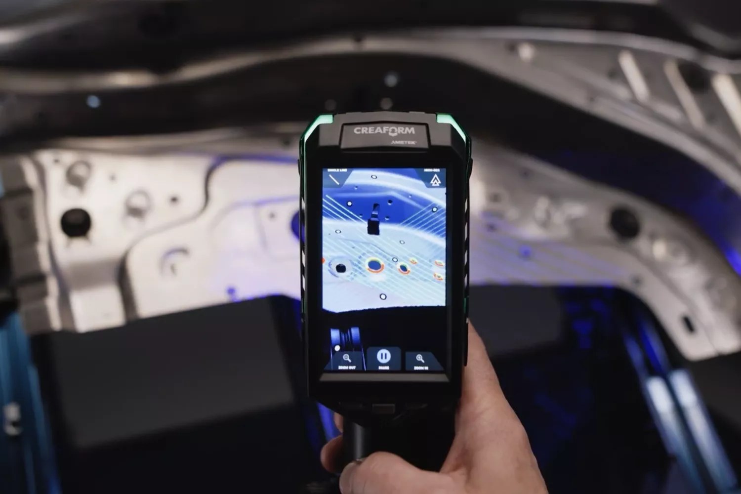 The Creaform HandySCAN EVO 3D Scanner features an embedded display for real-time scan validation