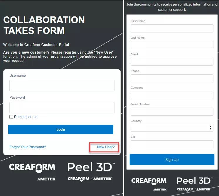 Creaform Portal Registration