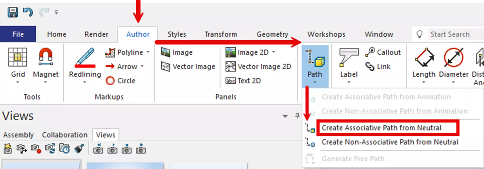 Create Associative Path from Neutral Option in SOLIDWORKS Composer 