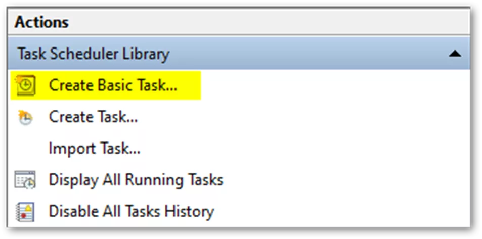 Create Basic Task… Option SOLIDWORKS PDM Automated SQL Backups Task Scheduled Library