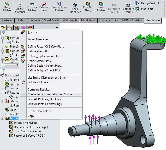 Create Body from a Deformed Shape in SOLIDWORKS Simulation