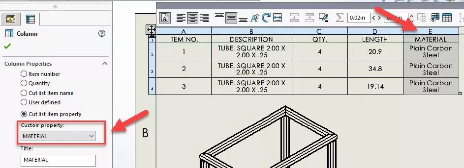Create Material Custom Property in SOLIDWORKS