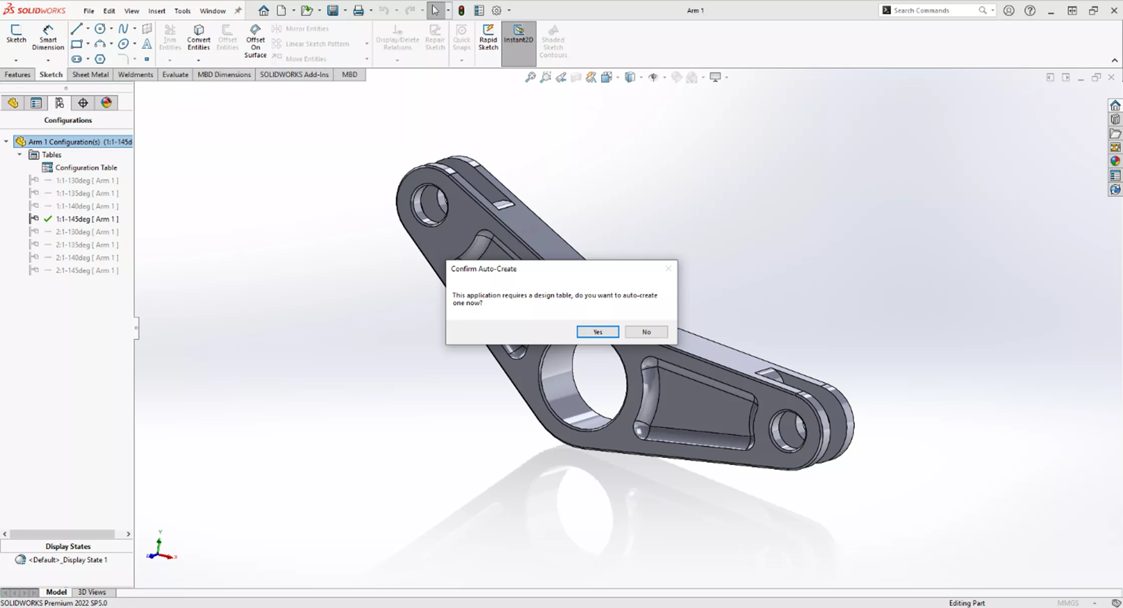 Create a Design Table Prompt in SOLIDWORKS