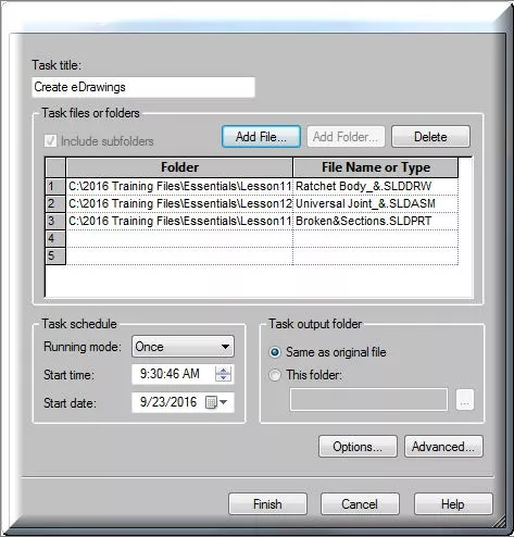 Create eDrawings Task Output Folder