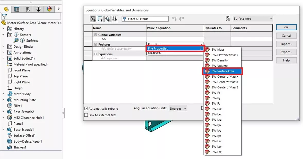 Create an Equation in SOLIDWORKS 