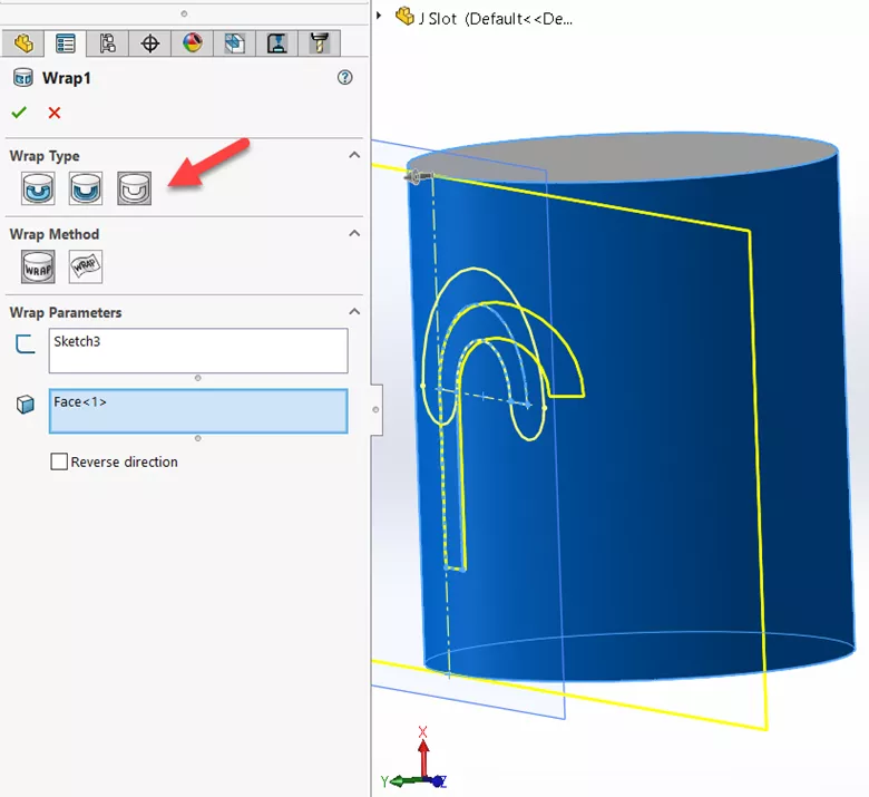 SOLIDWORKS Wrap Feature Projecting a Sketch Onto a Cylindrical Face