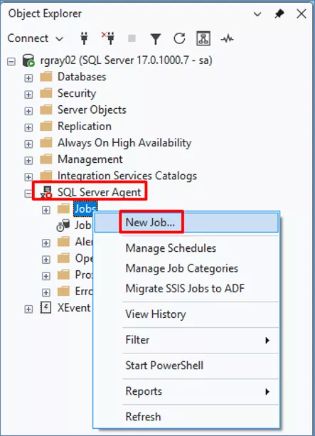 Create a New Job under SQL Server Agent