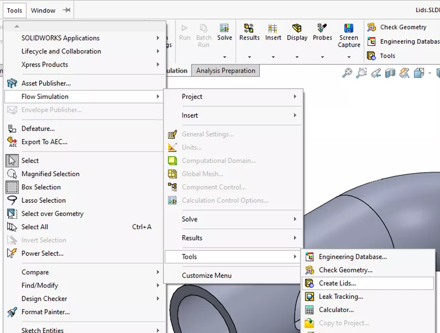 Create Lids Tool Option in SOLIDWORKS Flow Simulation
