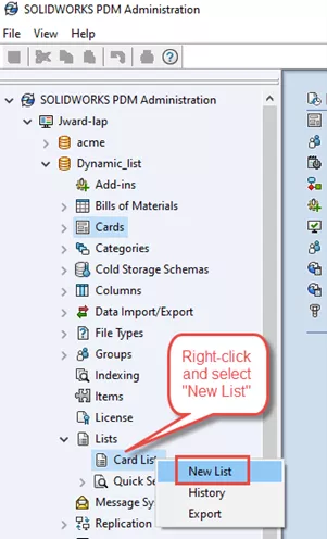 Create a New List in SOLIDWORKS PDM 