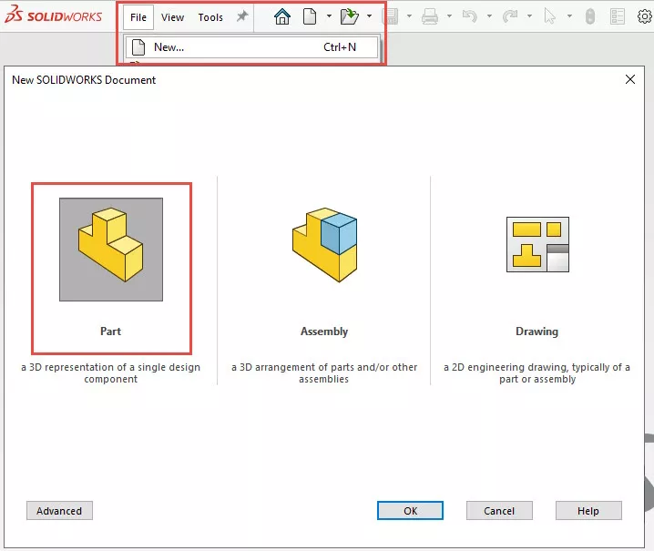Create a New File in SOLIDWORKS