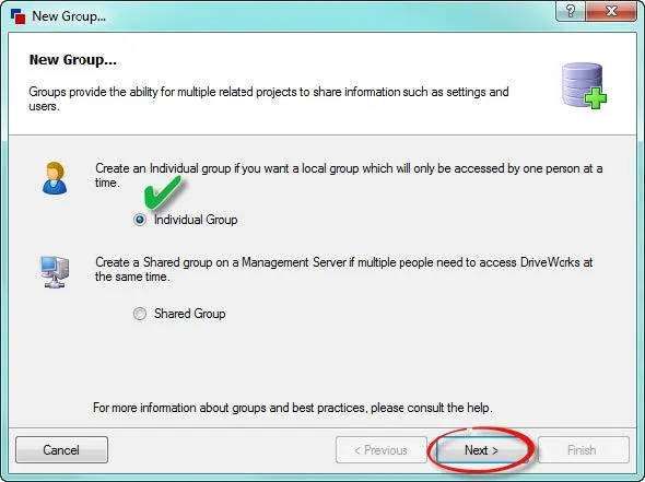 Create New Individual Group in DriveWorks