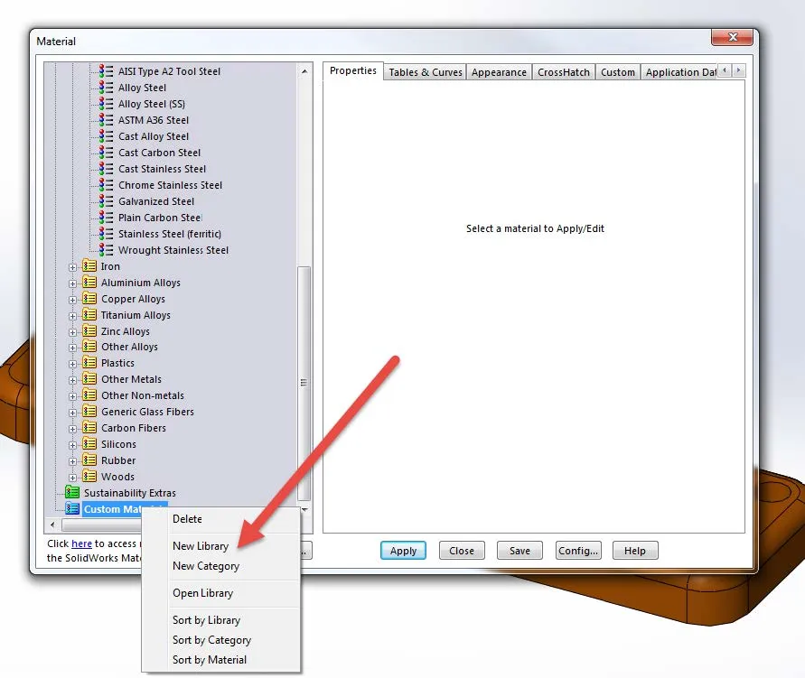 Create New Material Library in SOLIDWORKS