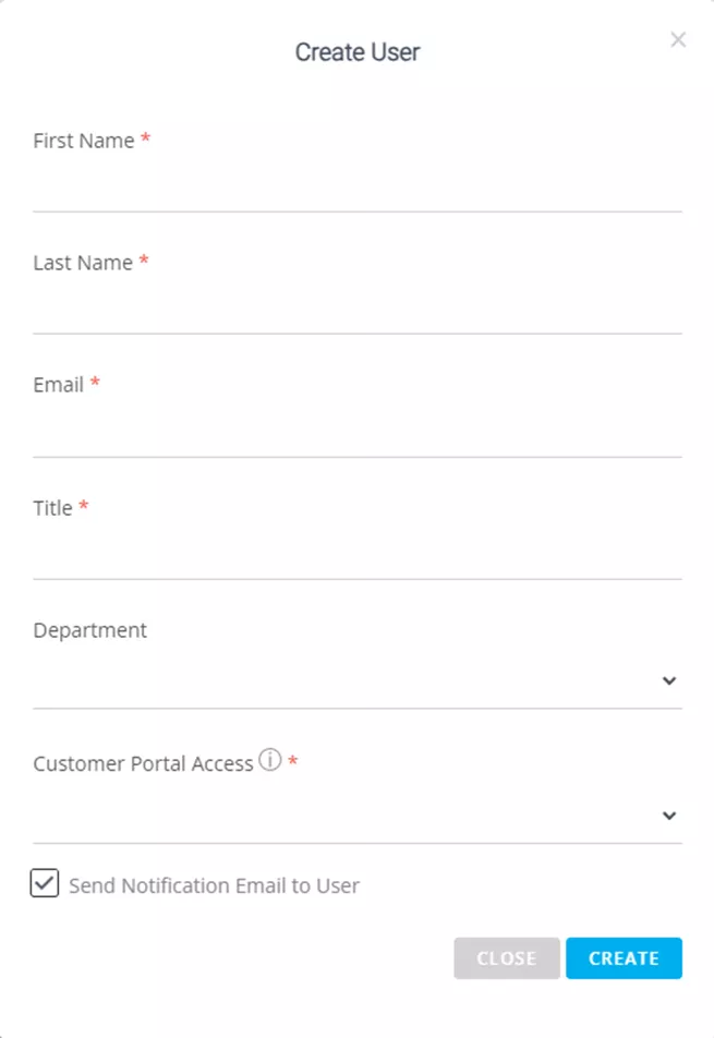 Create New Users Popup in GoEngineer Customer Portal 