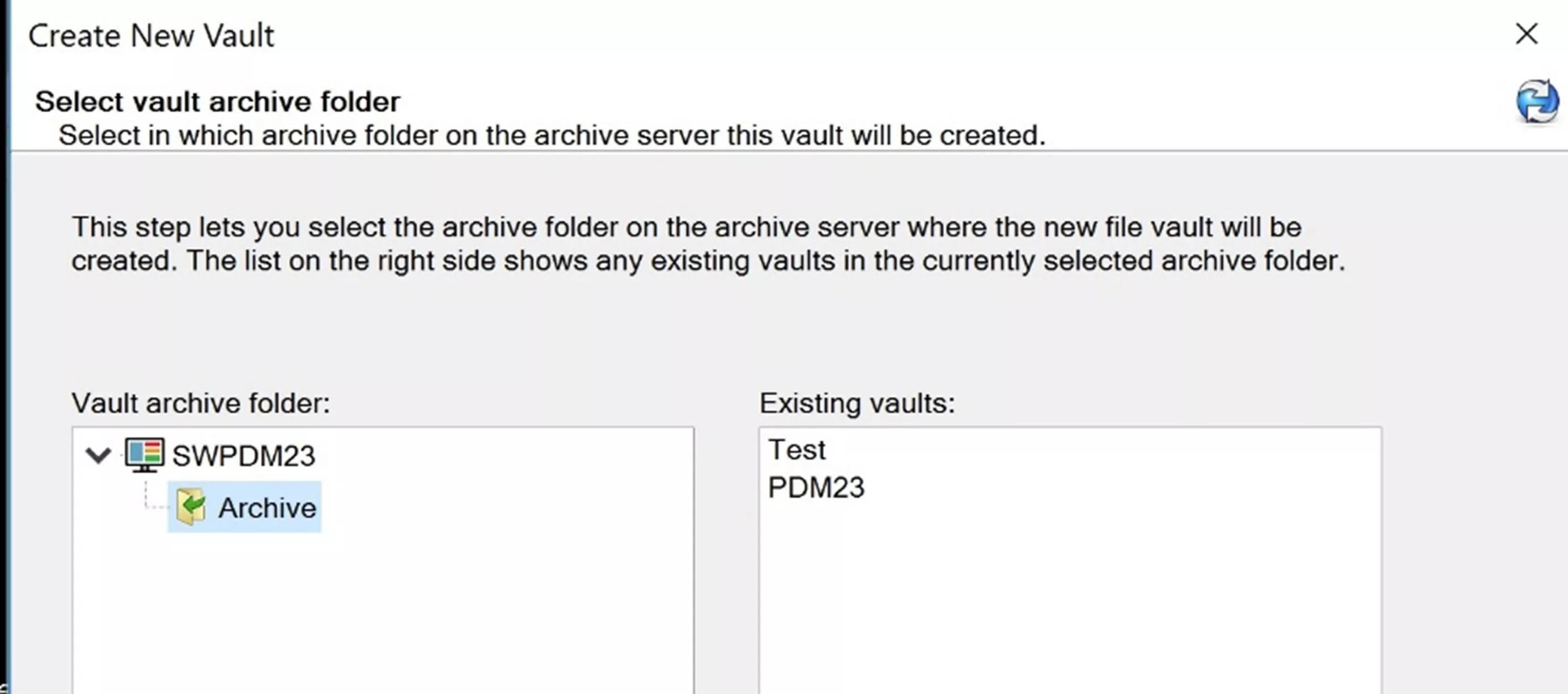 Create New Vault Archive SOLIDWORKS PDM 