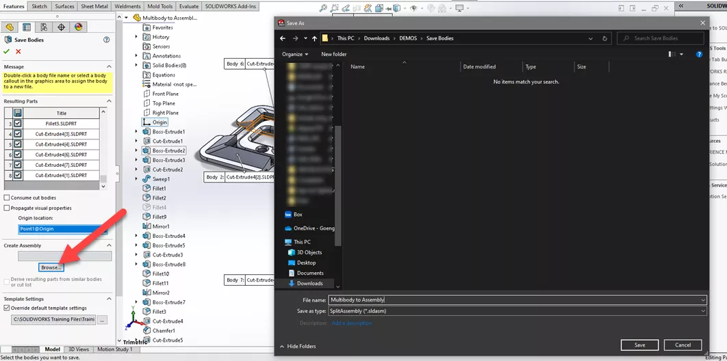 Create a SOLIDWORKS Assembly file of your exported SOLIDWORKS Part files