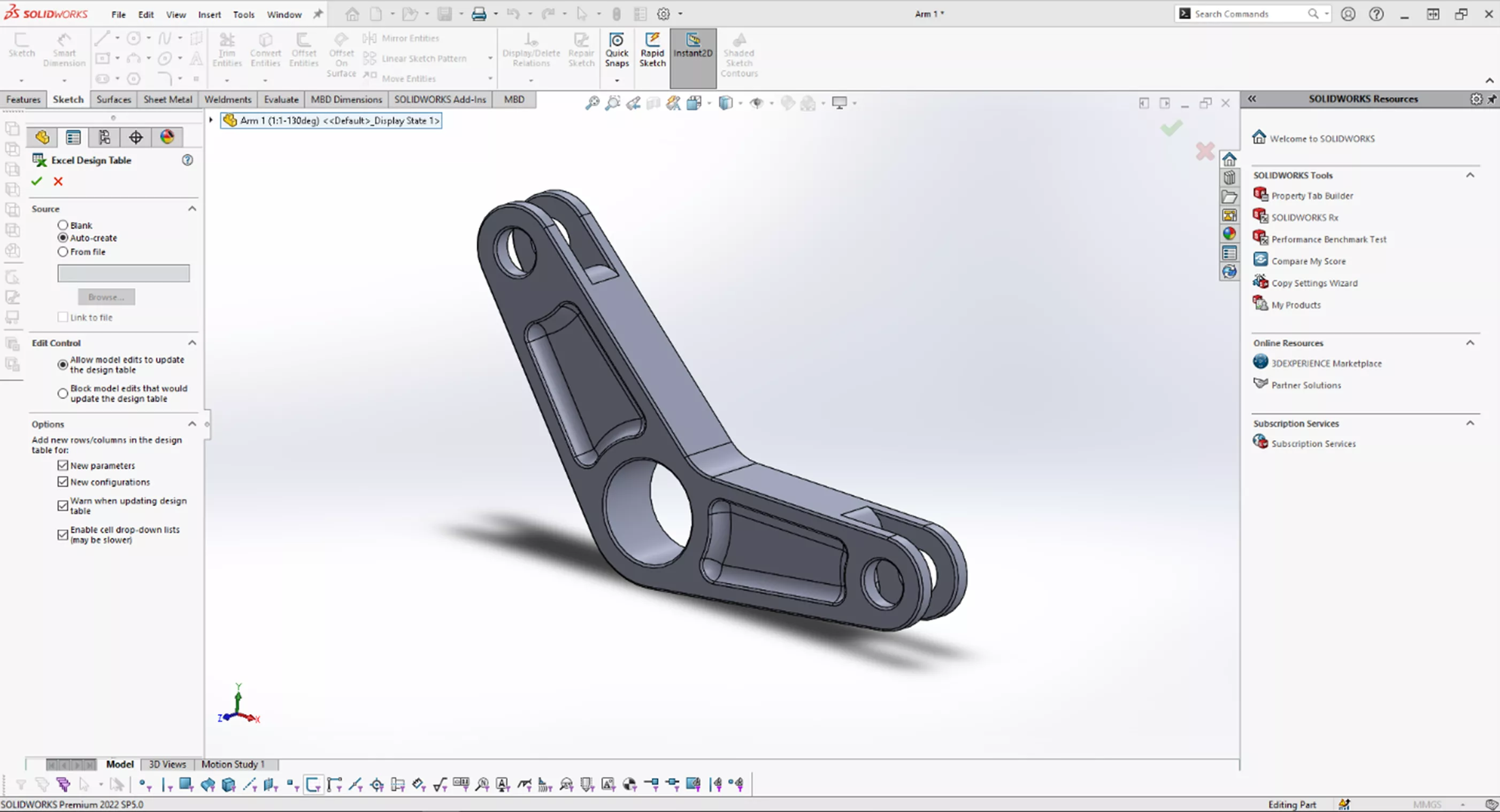 Create a SOLIDWORKS Design Table 