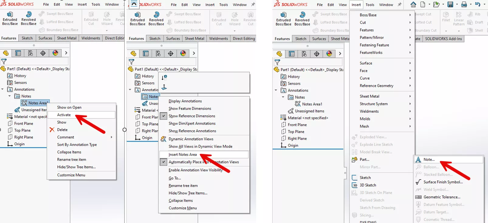 How to Create a SOLIDWORKS Note Annotation in the Notes Area