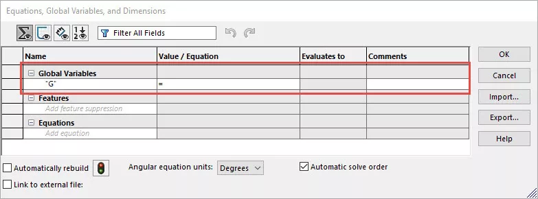 Create a Variable in SOLIDWORKS