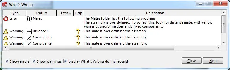 What's Wrong Warnings in SOLIDWORKS 