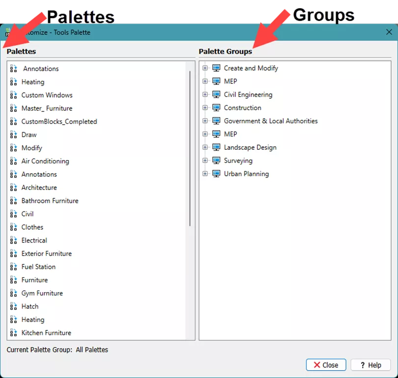 Creating DraftSight Palette Groups