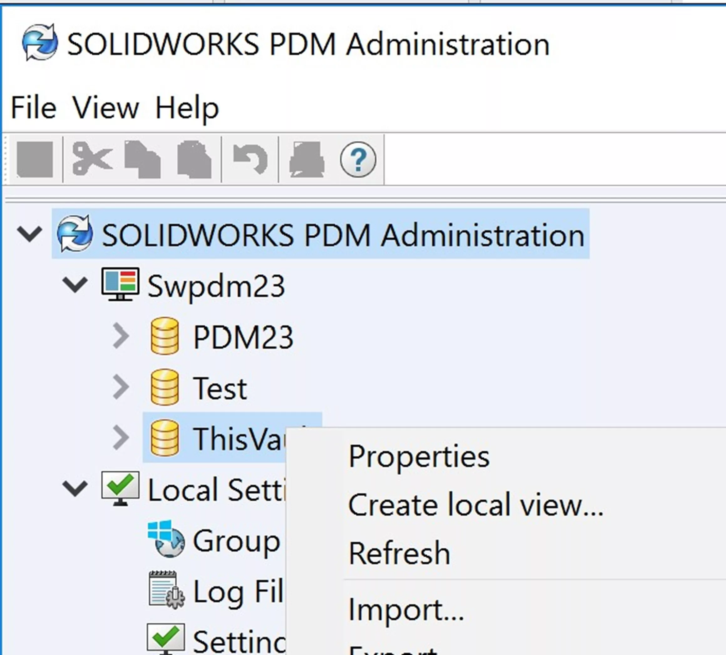 Creating the Local Vault View on the SOLIDWORKS PDM Server