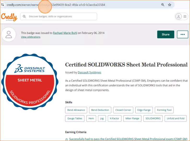 Credly Badges of SOLIDWORKS Certifications