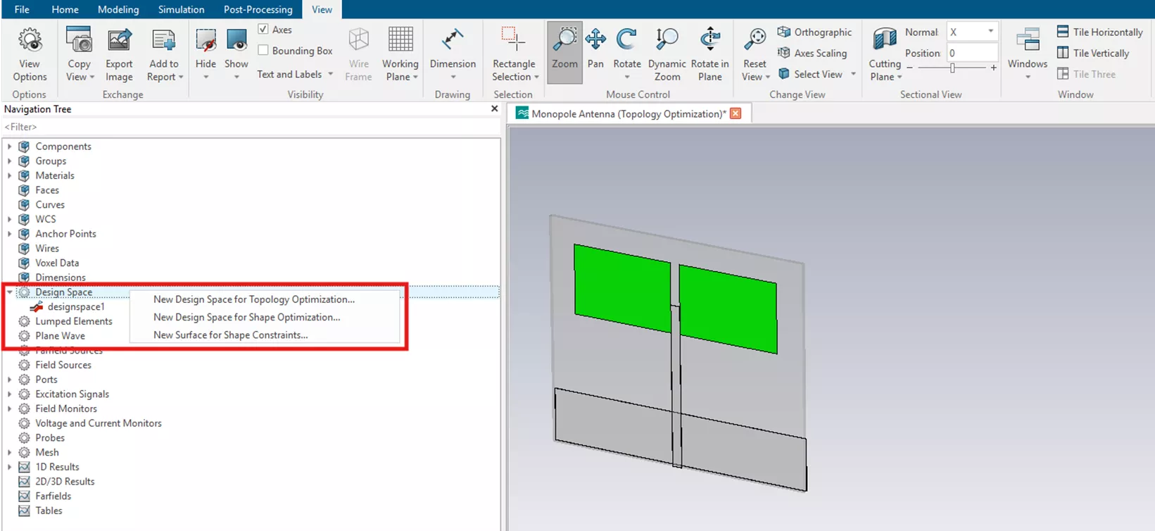CST Studio Suite Design Space