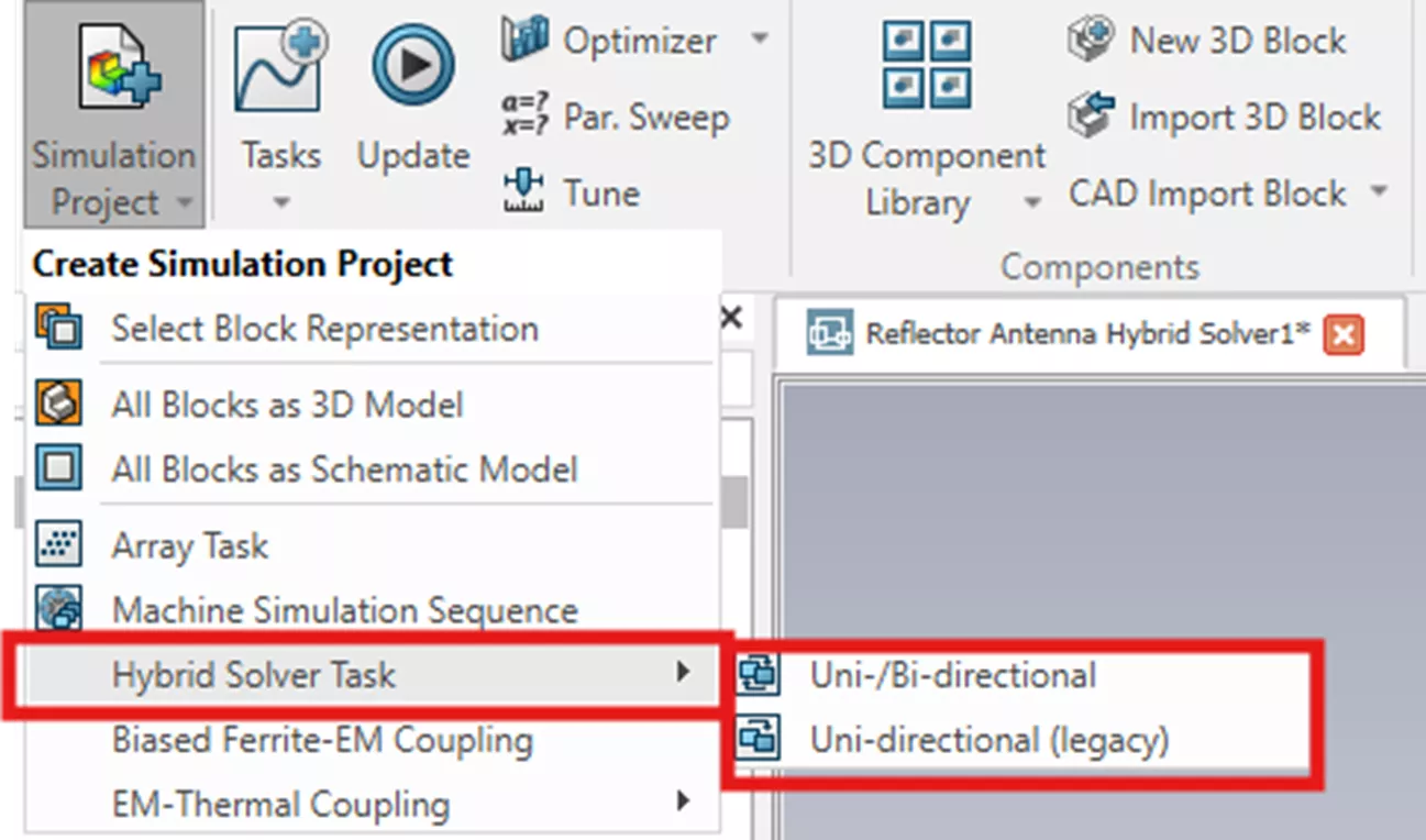 CST Studio Suite Hybrid Solver Task Option