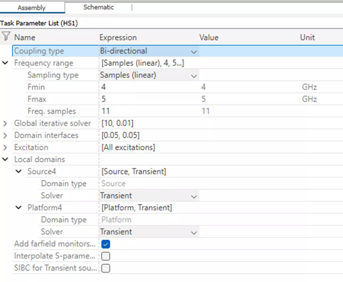 CST Studio Suite Task Parameter Settings