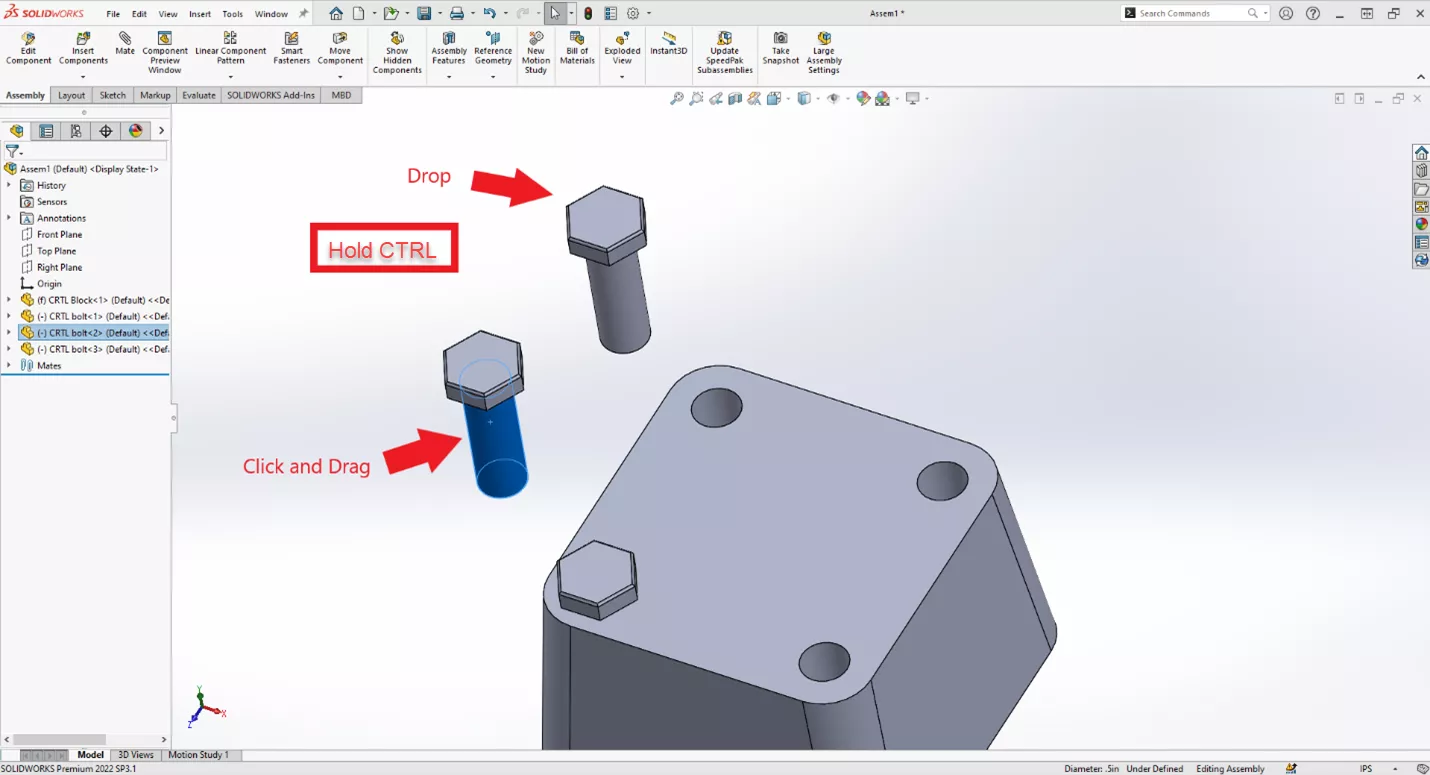 CTRL Shortcuts Drag Components in SOLIDWORKS