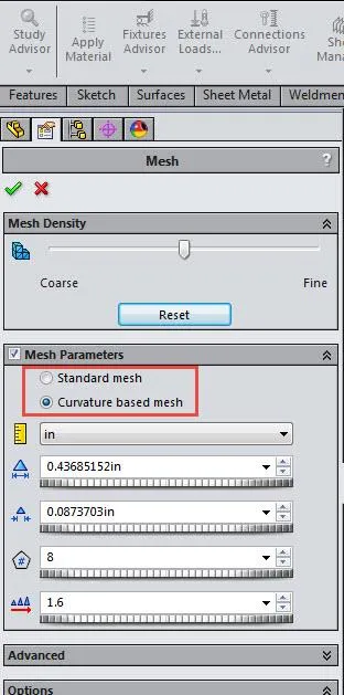 Curvature-Based Mesh in SOLIDWORKS Simulation