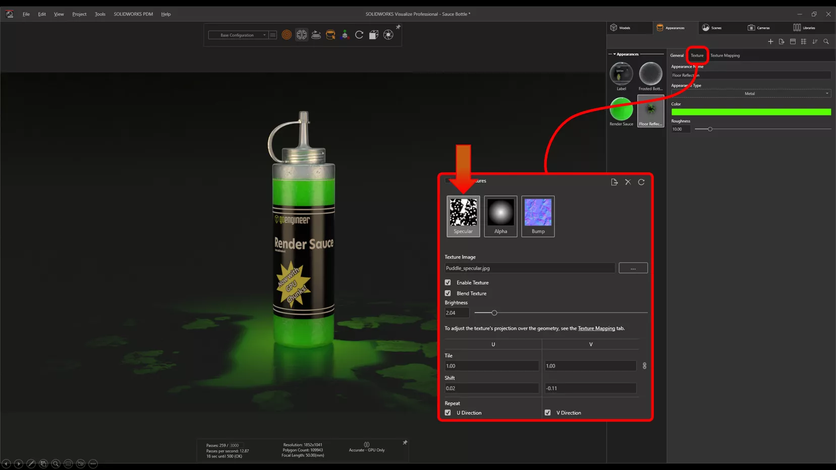 Custom Appearances with Shadow Catchers in SOLIDWORKS Visualize