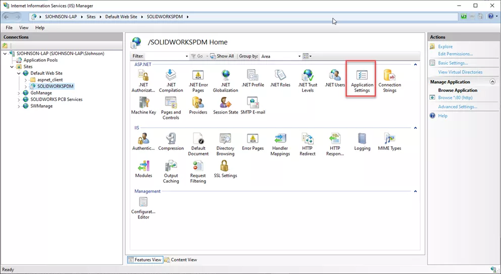 SOLIDWORKS PDM Application Settings