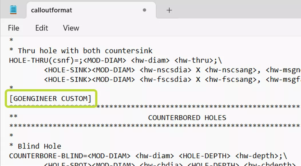 Standard section in calloutformat.txt with custom Standard name