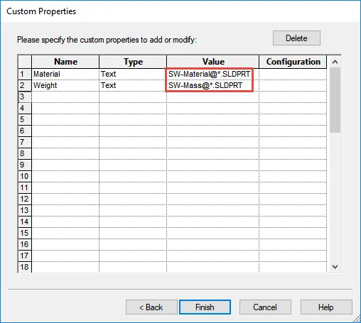 custom properties solidworks task scheduler