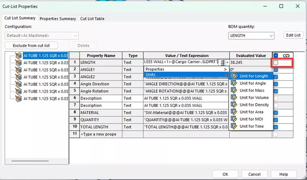 Cut List Properties in SOLIDWORKS 2024 Structure Systems