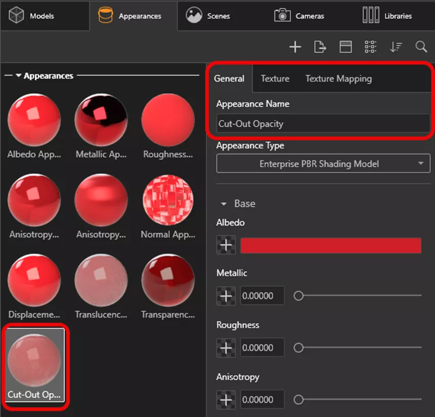 Cut-Out Opacity SOLIDWORKS Visualize Appearance