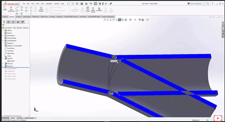 Unwanted Cuts and Offsets on a SOLIDWORKS Wye Pipe Model
