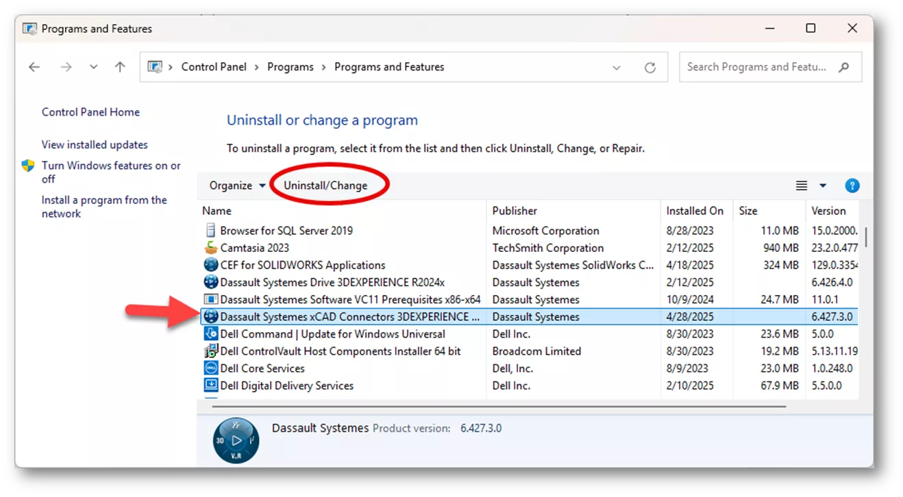 Uninstall 3DEXPERIENCE SOLIDWORKS From Windows Control Panel