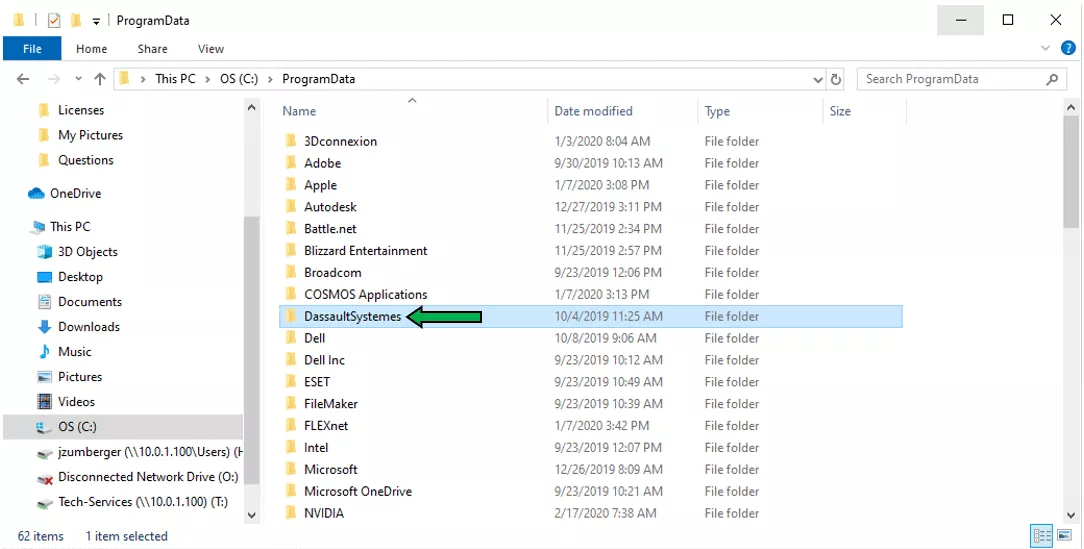 Open the DassaultSystemes folder under your ProgramData folder.