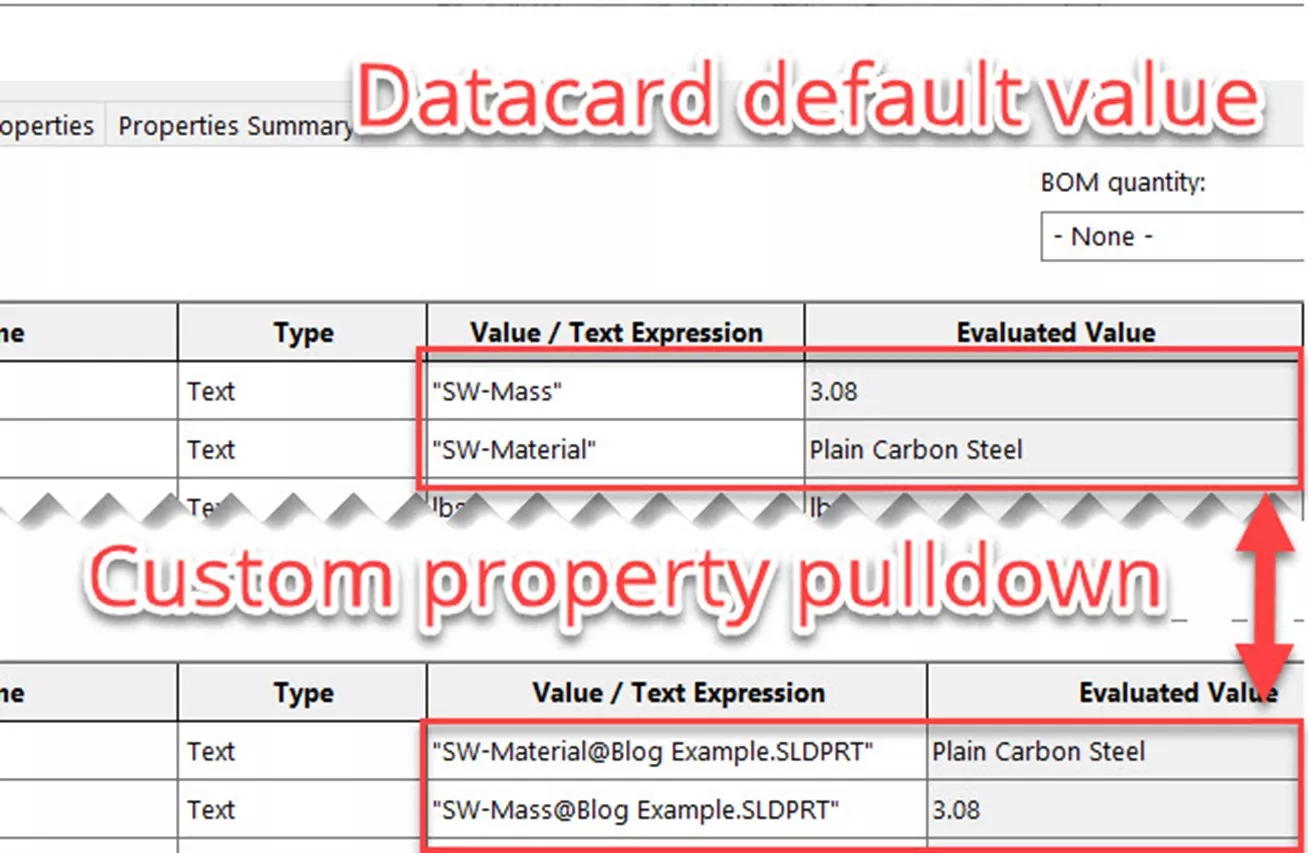 SOLIDWORKS Part Evaluated Material Properties