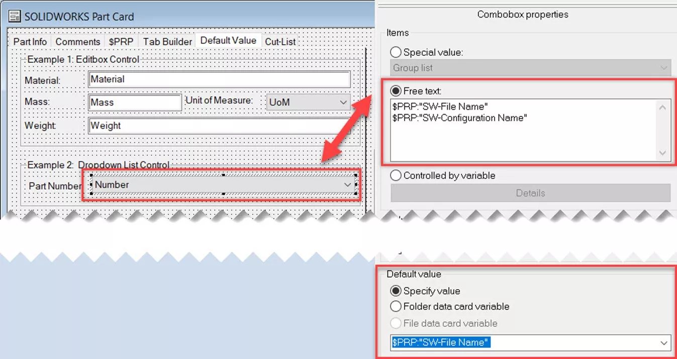 Data Card Editor Example in SOLIDWORKS PDM 