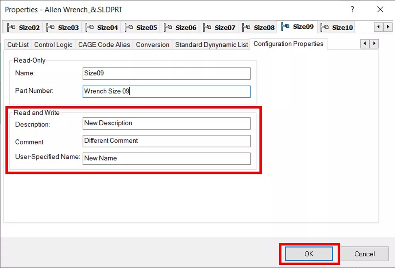 Data Card Edits in SOLIDWORKS