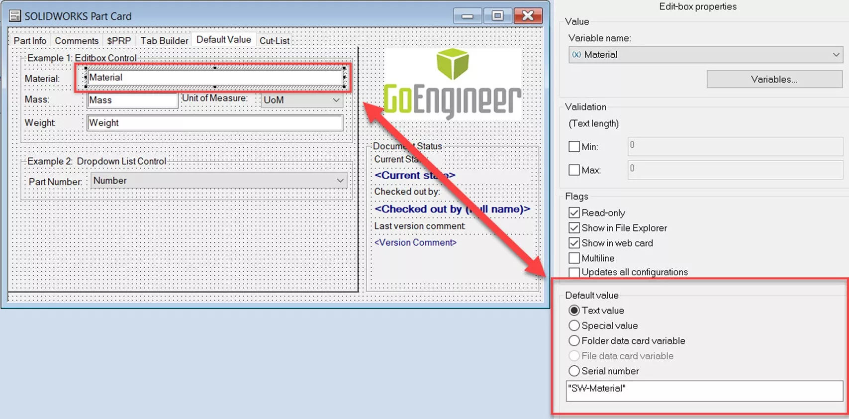 Default Expressions in SOLIDWORKS PDM Data Cards