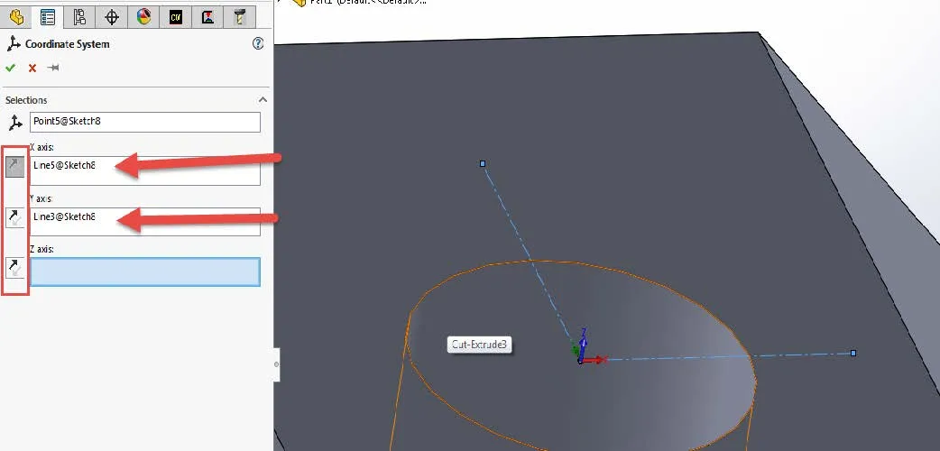 Define Axes in CAMWorks for Coordinate Systems