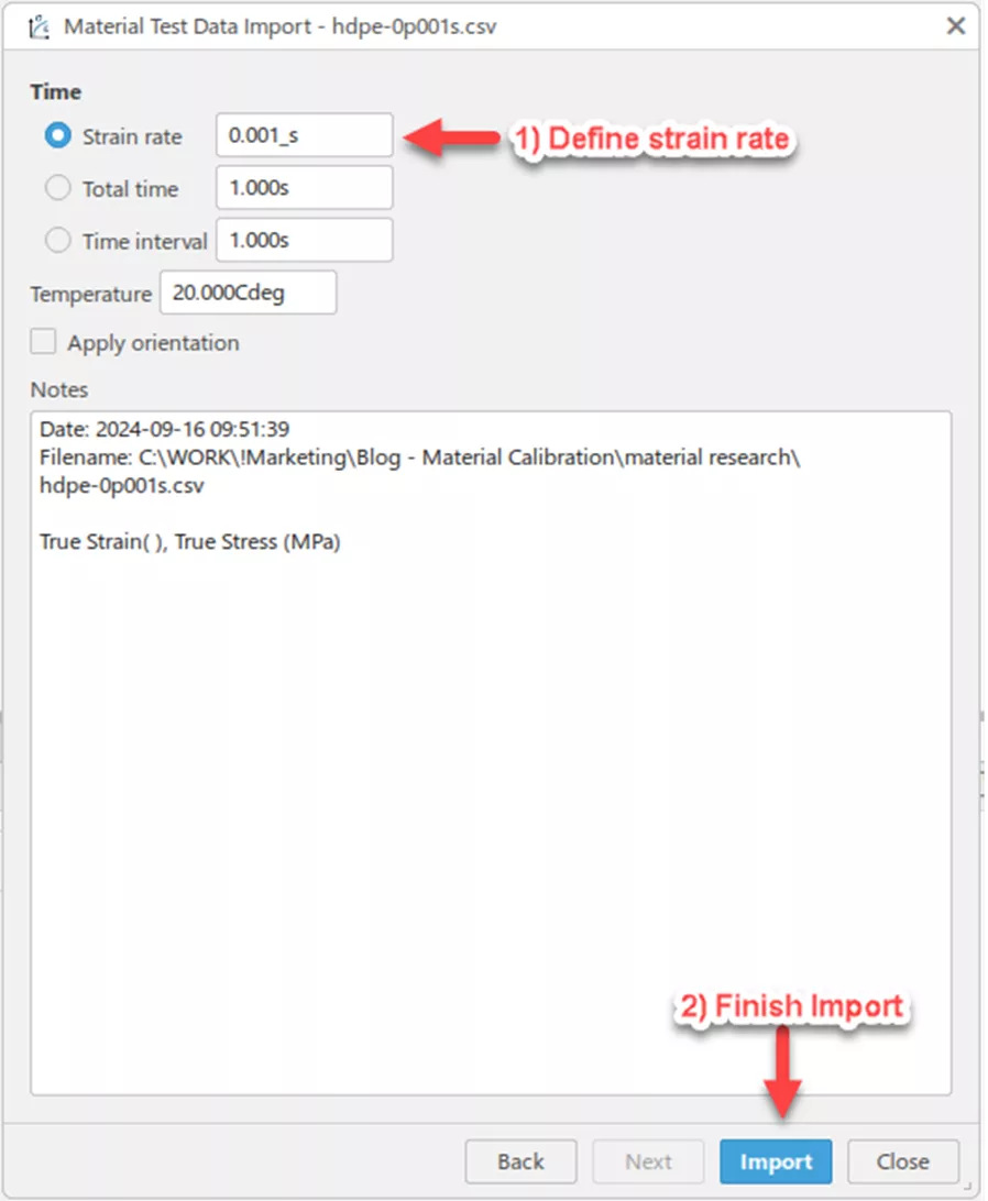 Define Strain Rate 3DEXPERIENCE Material Calibration App 