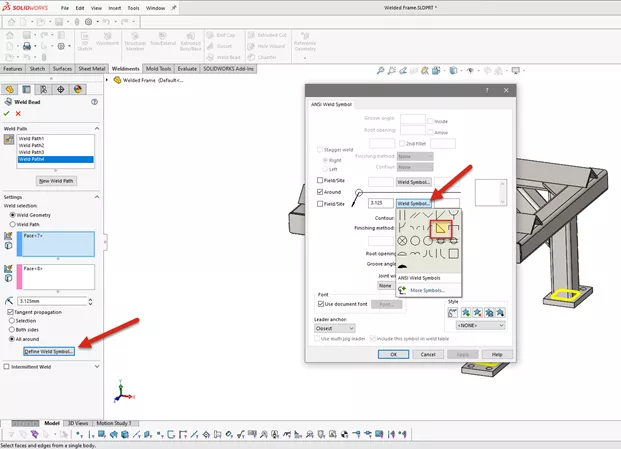 Define Weld Symbol in SOLIDWORKS 