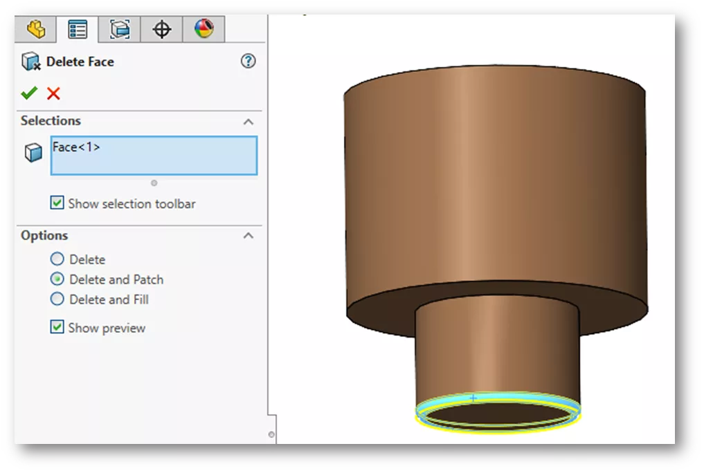 Delete Face SOLIDWORKS Direct Editing Tools