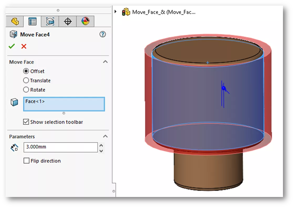Direct Editing in SOLIDWORKS Using Move Face Command