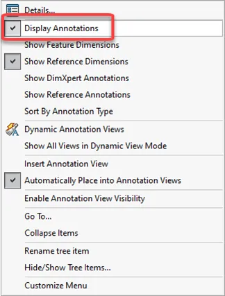 Display Annotations in SOLIDWORKS